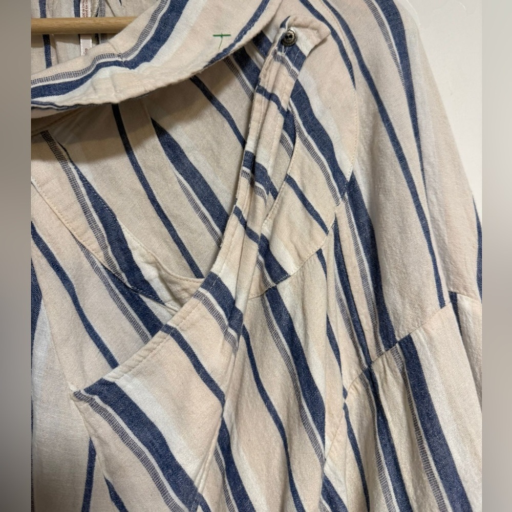 Free People Striped Button-Front Tunic Dress in Cream and Blue - Picture 8 of 11